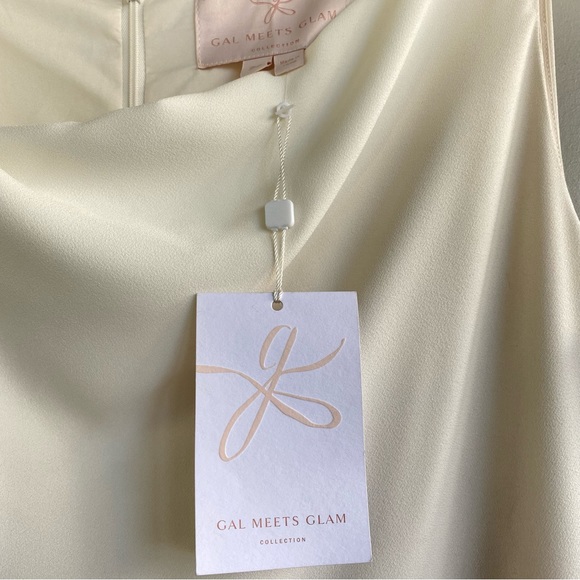 Gal Meets Glam Juliet Ruffled Hi-Low Ivory White Cowl Neck Sleeveless Midi dress - Picture 15 of 15